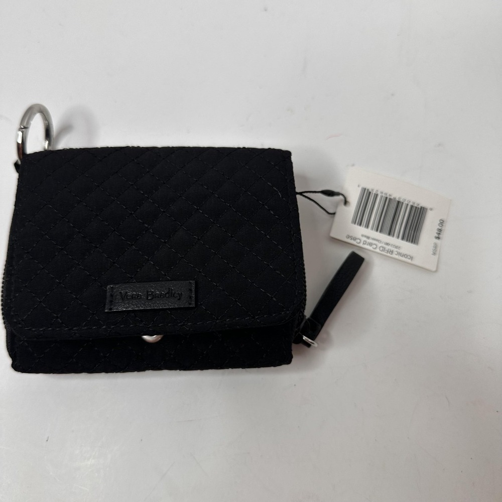 Vera Bradley Iconic RFID Card Case Wallet Black Quilted Wristlet 27322-081 NEW